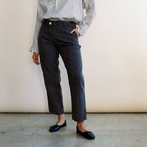 $310 Emma Rothkopf 100% Organic Cotton Cross Front Hunting Pants 4 Charcoal